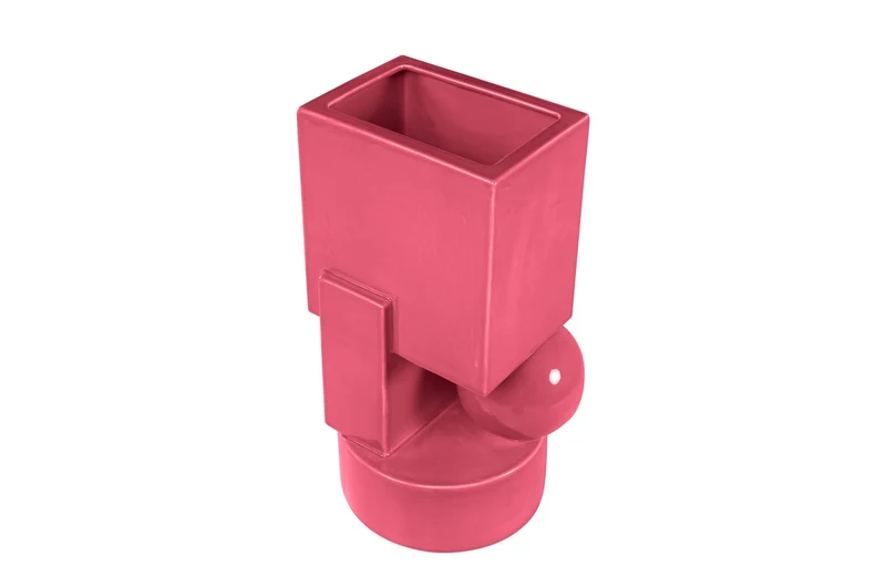 Casa Padrino Luxus Pflanzgefäß Rosa 23 x 22,5 x H. 43 cm - Hohes Steingut Pflanzgefäß und Vase im Garlic Pink Finish - Luxus Deko Accessoires