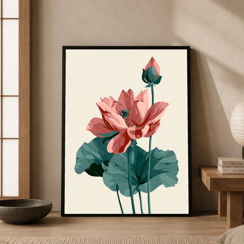 Lotusblüte und Knospe Poster