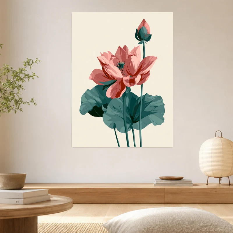 Lotusblüte und Knospe Poster