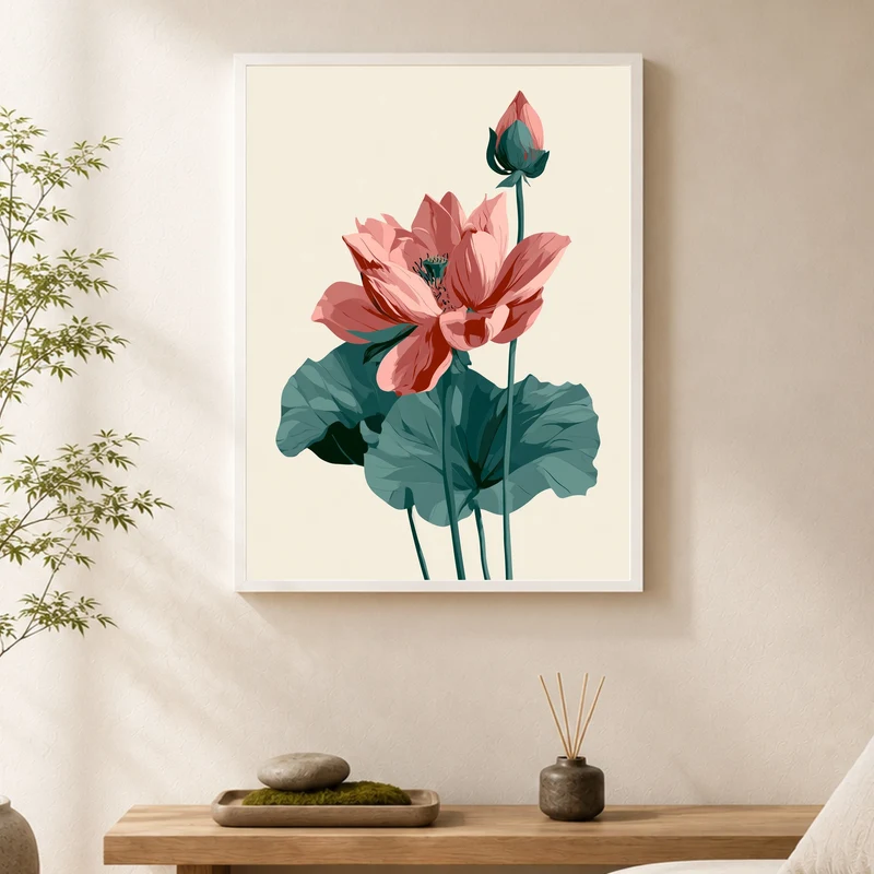 Lotusblüte und Knospe Poster