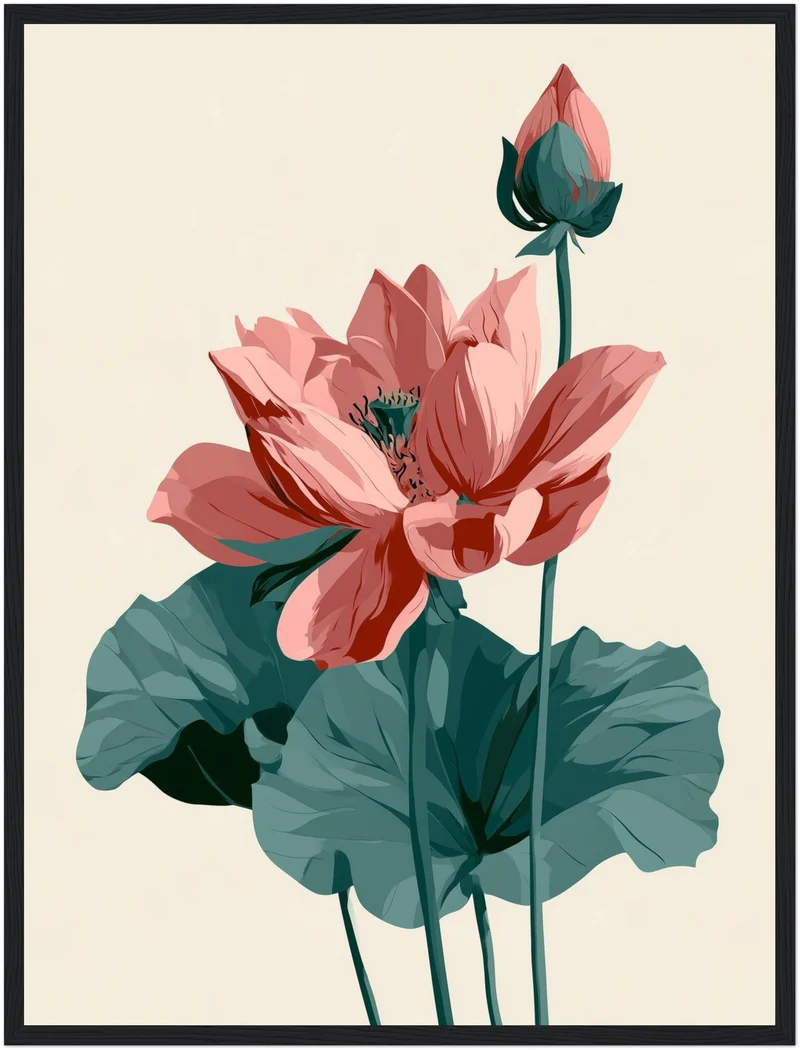 Lotusblüte und Knospe Poster