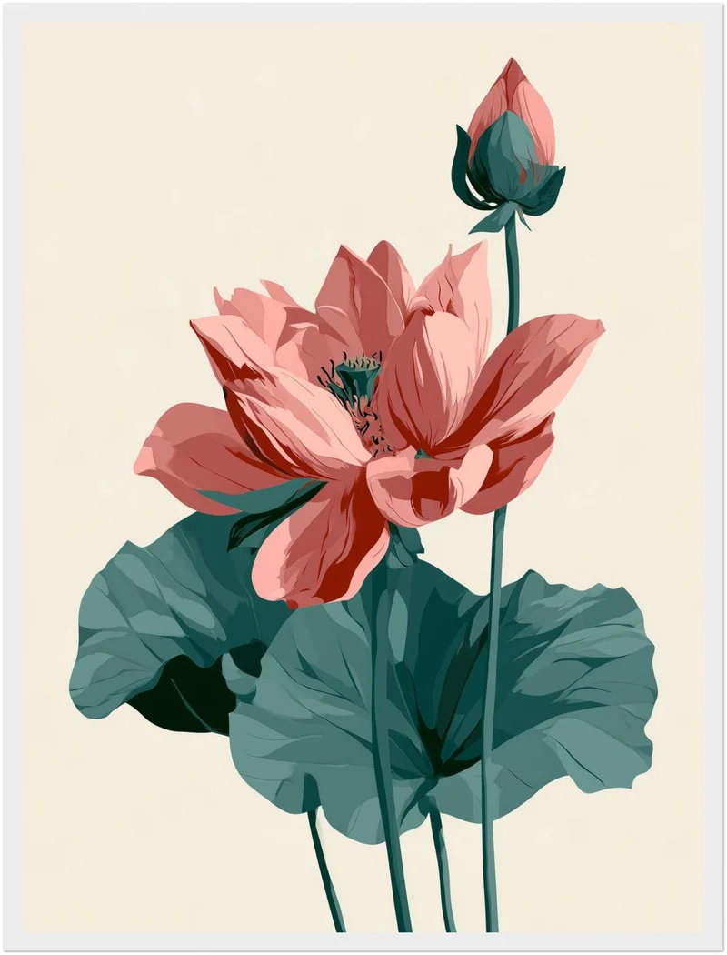Lotusblüte und Knospe Poster