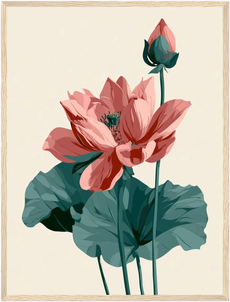 Lotusblüte und Knospe Poster