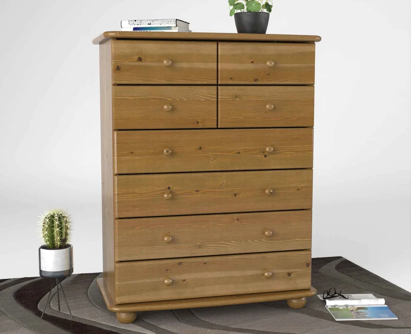 Anika Bio Kiefer Massivholz Kommode 8-Schubladen aus 100% Bio Kiefer