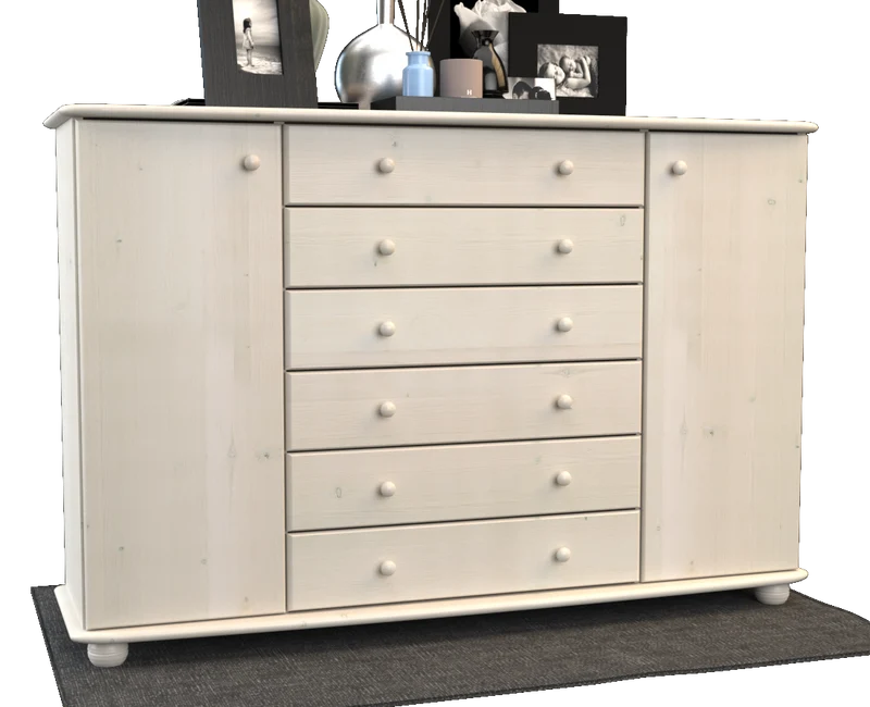 Anika Kommode XL Kiefer Massivholz | Sideboard mit 2 Türen & 6 Schubladen | 100% Bio Qualität