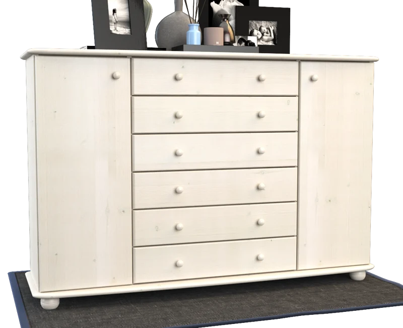 Anika Kommode XL Kiefer Massivholz | Sideboard mit 2 Türen & 6 Schubladen | 100% Bio Qualität