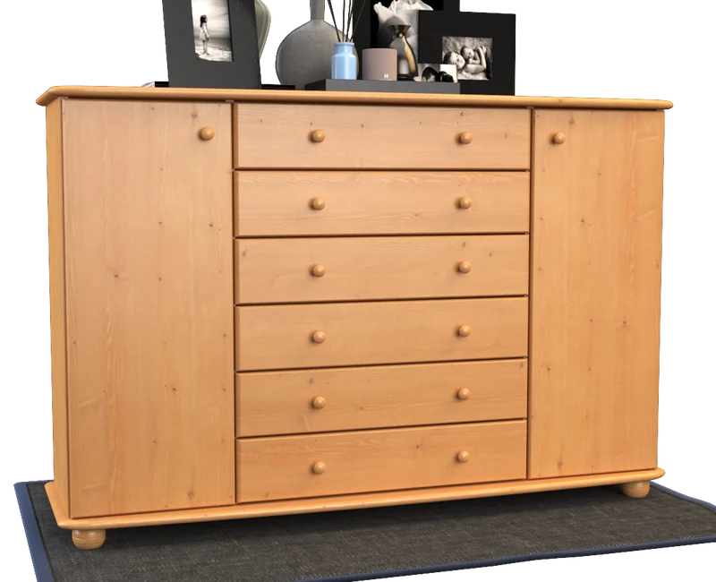 Anika Kommode XL Kiefer Massivholz | Sideboard mit 2 Türen & 6 Schubladen | 100% Bio Qualität