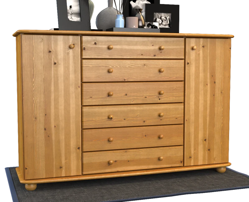 Anika Kommode XL Kiefer Massivholz | Sideboard mit 2 Türen & 6 Schubladen | 100% Bio Qualität