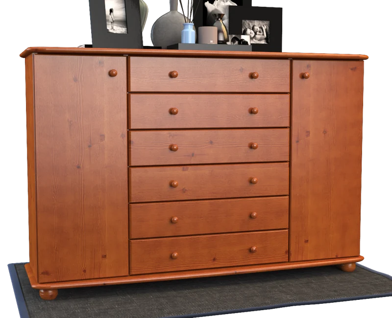 Anika Kommode XL Kiefer Massivholz | Sideboard mit 2 Türen & 6 Schubladen | 100% Bio Qualität
