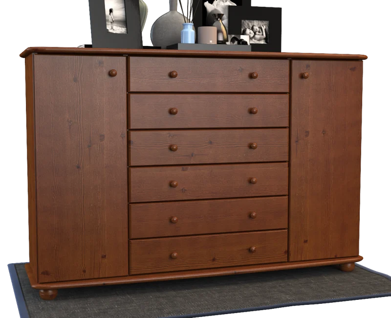 Anika Kommode XL Kiefer Massivholz | Sideboard mit 2 Türen & 6 Schubladen | 100% Bio Qualität