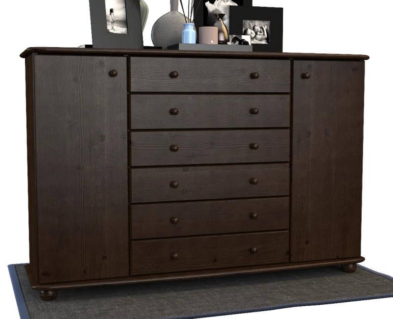 Anika Kommode XL Kiefer Massivholz | Sideboard mit 2 Türen & 6 Schubladen | 100% Bio Qualität