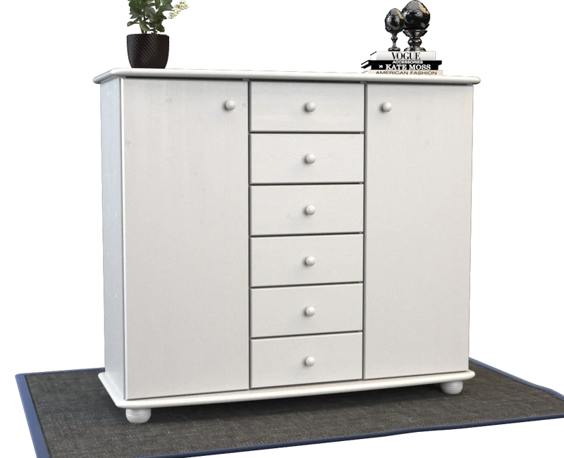 Anika Kommode Bio Kiefer Massivholz | 2-Türig Sideboard mit 6 Schubladen