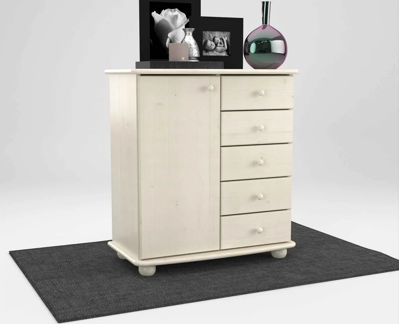 Anika Kommode Bio Kiefer Massivholz | Sideboard mit 5 Schubladen und 1 Tür