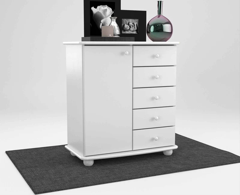 Anika Kommode Bio Kiefer Massivholz | Sideboard mit 5 Schubladen und 1 Tür