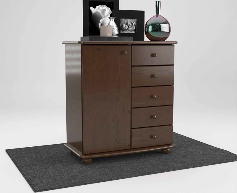 Anika Kommode Bio Kiefer Massivholz | Sideboard mit 5 Schubladen und 1 Tür