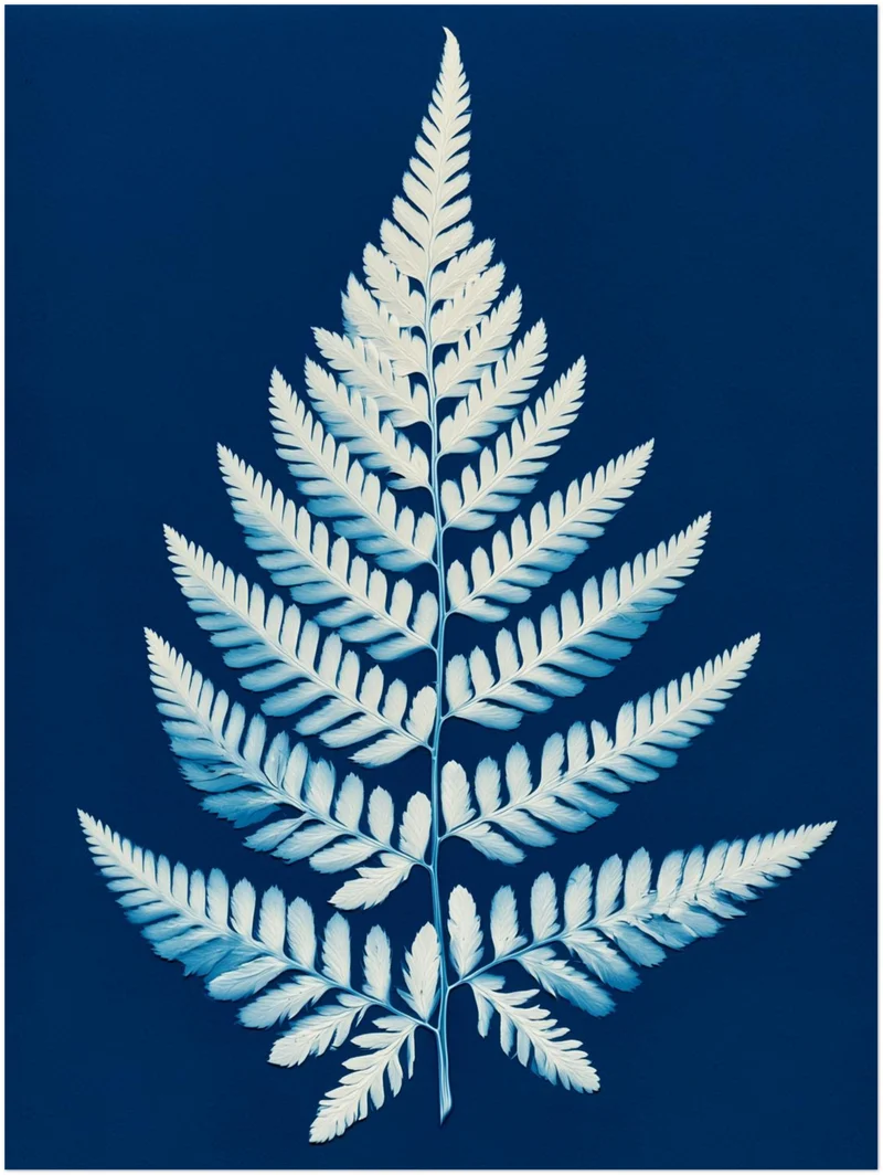 Farn Cyanotypie blau Leinwand