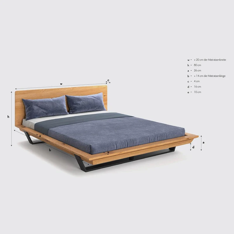 Industrial Bett aus massiver Eiche und Metall | Nova Slim