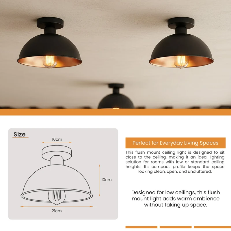 Retro Tresenleuchte Unterputz – Vintage Industrie Deckenlampe | Ø 21cm | E27 ~3573