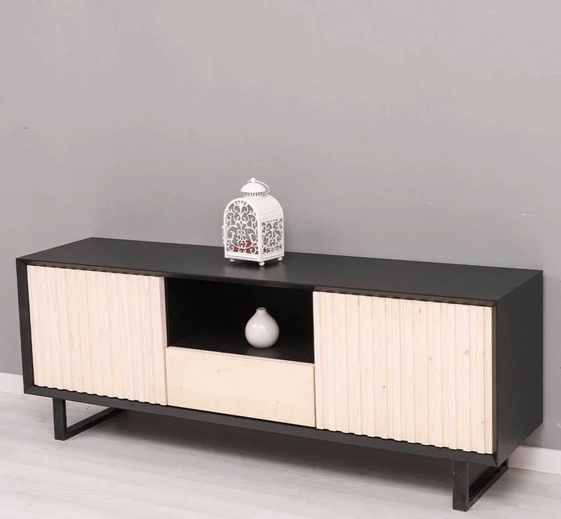 TV-Board aus Massivholz | Flaches Sideboard mit 2 Türen und Schublade