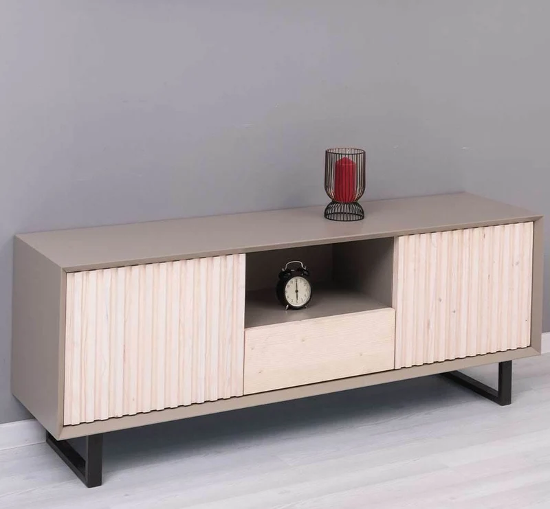TV-Board aus Massivholz | Flaches Sideboard mit 2 Türen und Schublade