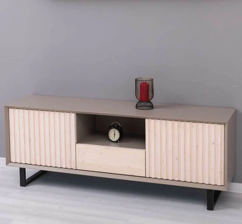 TV-Board aus Massivholz | Flaches Sideboard mit 2 Türen und Schublade