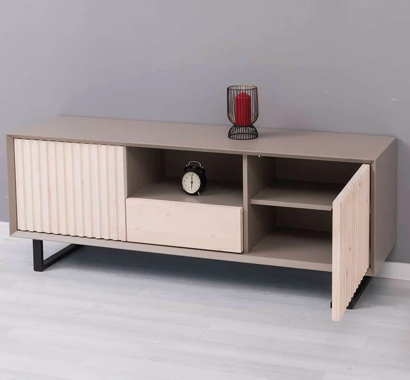 TV-Board aus Massivholz | Flaches Sideboard mit 2 Türen und Schublade