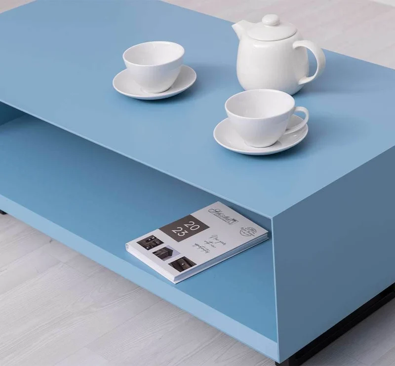 Schlanker Couchtisch aus Massivholz | Kaffeetisch mit Ablage