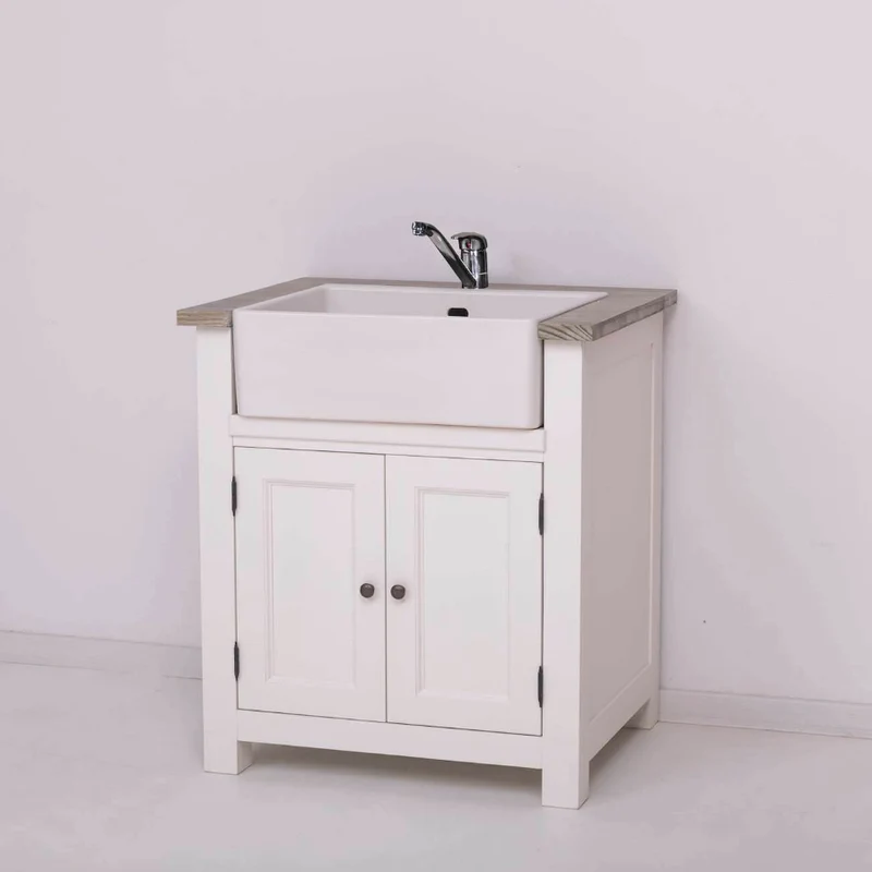 Kleiner Spültisch aus Massivholz im Vintage Look