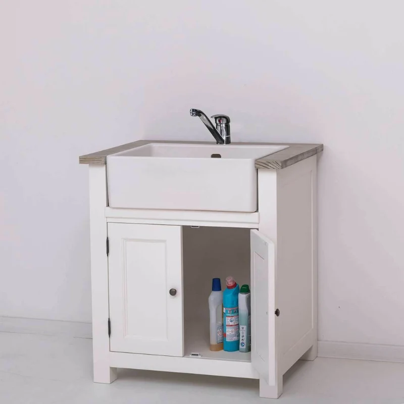 Kleiner Spültisch aus Massivholz im Vintage Look