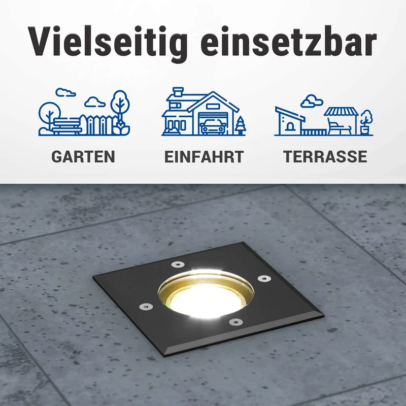 LED Bodenstrahler IP67 mit RGB & Smart Home Alexa / Google - flach, schwarz, quadratisch