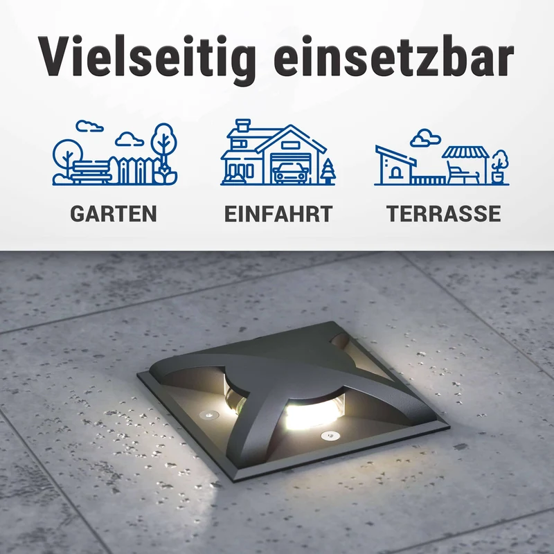LED Bodenleuchte flach quadratisch schwarz 3-flammig mit RGB Farbwechsel - Smart Home Alexa & Google