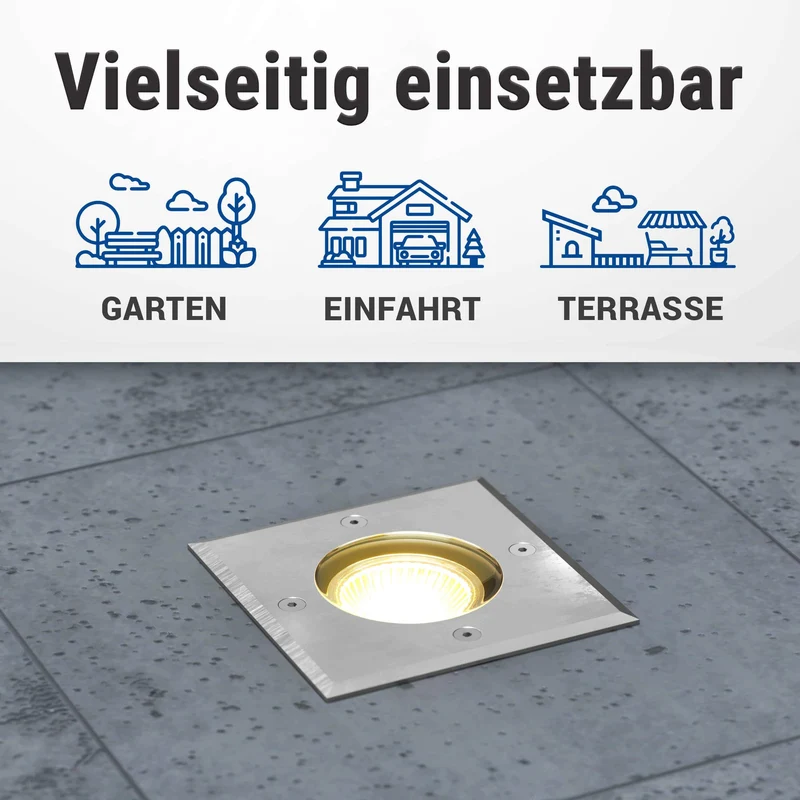 Flacher Bodeneinbaustrahler IP67 - Edelstahl gebürstet Eckig inkl. LED-Modul 230V 5W 120°