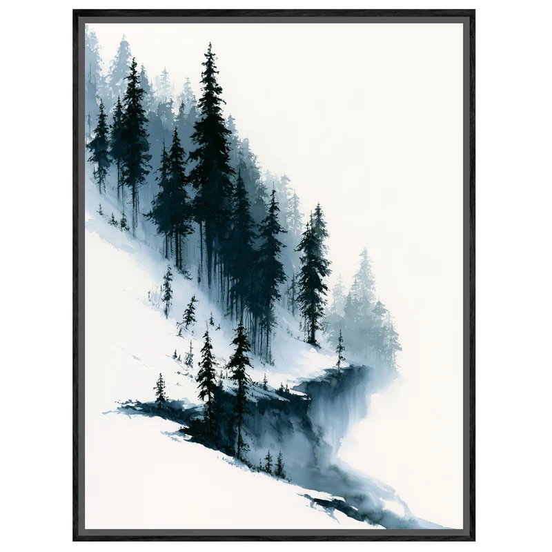 Verschneiter Tannenwald im Nebel Leinwand