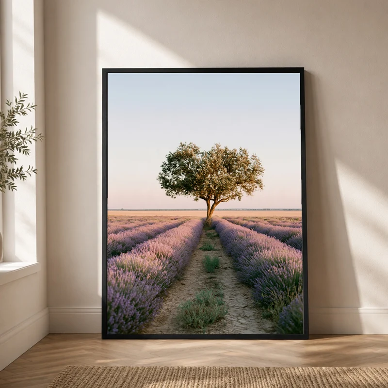 Lavendelfeld mit Baum Poster