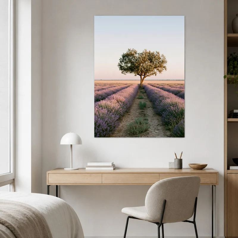 Lavendelfeld mit Baum Poster