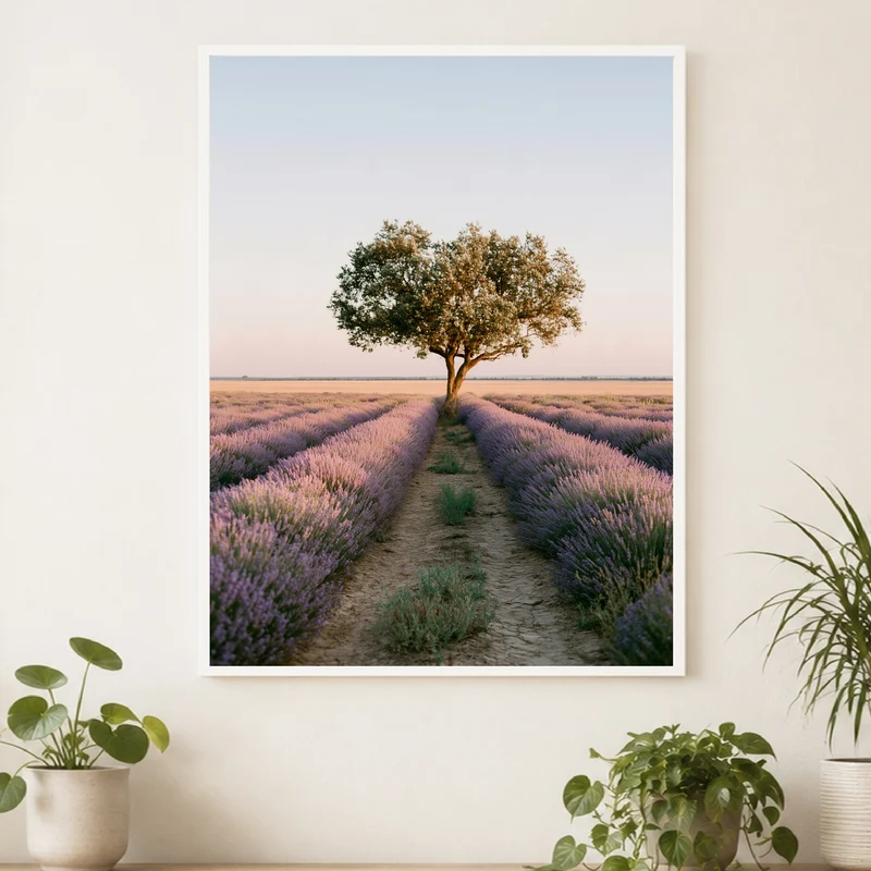 Lavendelfeld mit Baum Poster