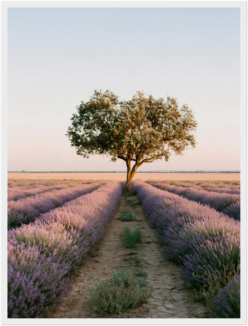 Lavendelfeld mit Baum Poster