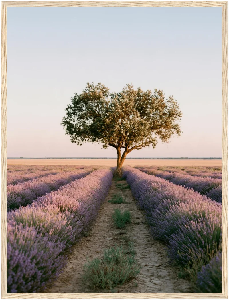 Lavendelfeld mit Baum Poster
