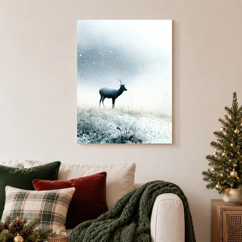 Hirsch im Schneetreiben Leinwand