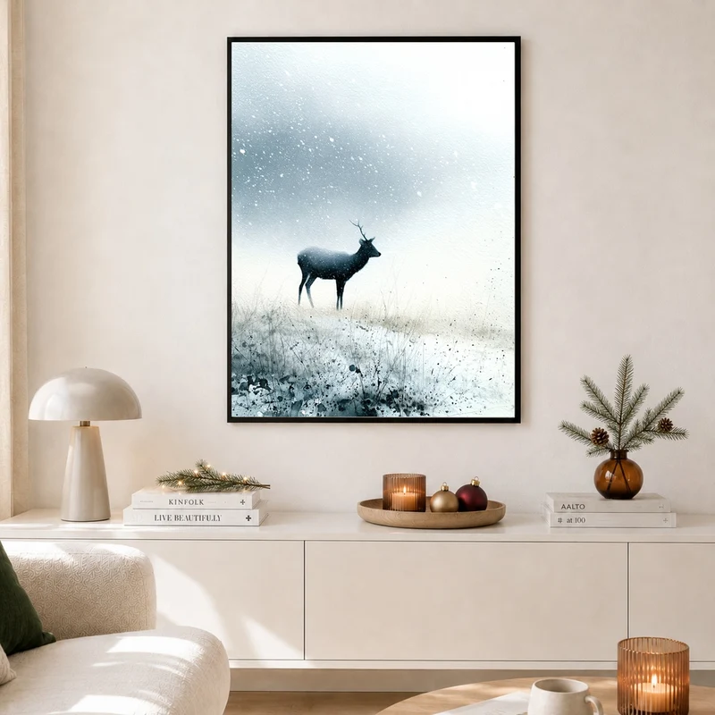 Hirsch im Schneetreiben Poster