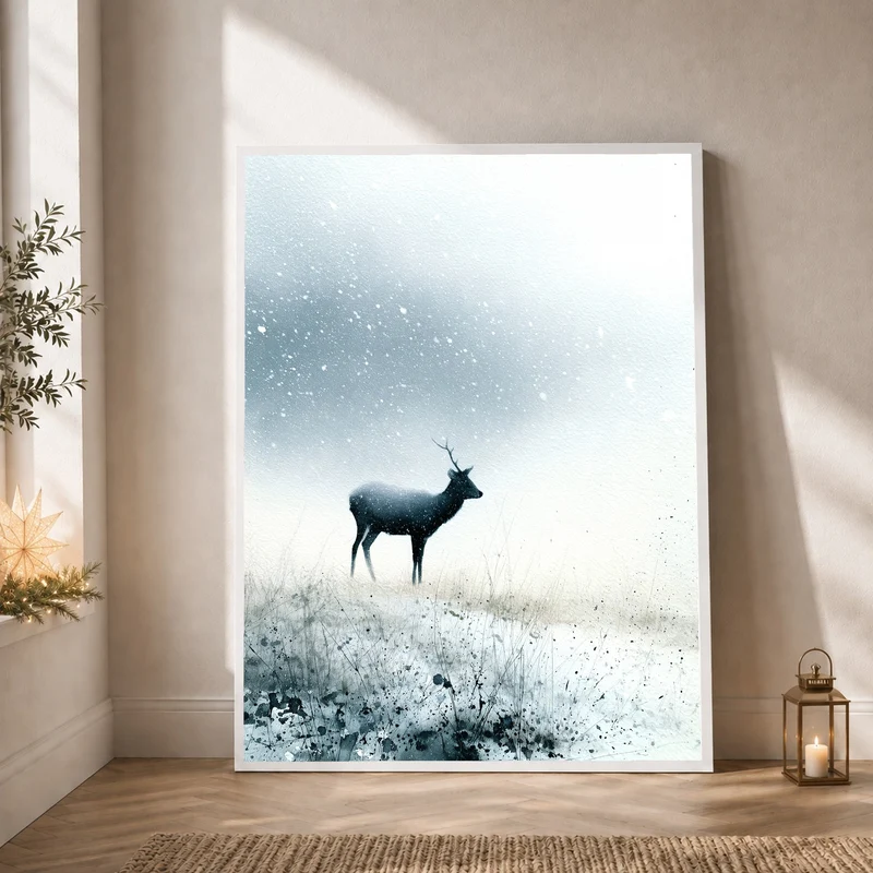 Hirsch im Schneetreiben Poster