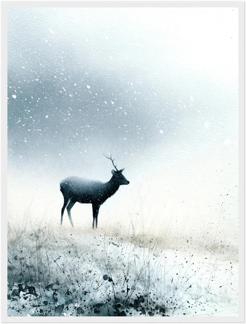 Hirsch im Schneetreiben Poster