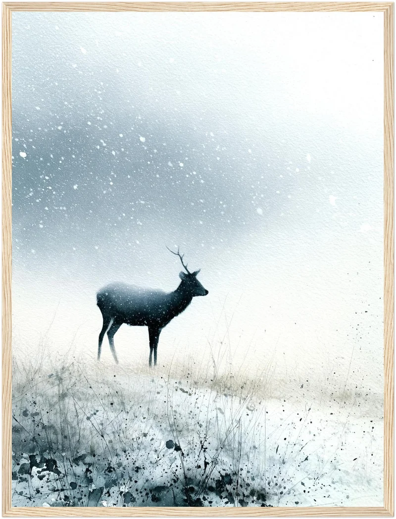 Hirsch im Schneetreiben Poster
