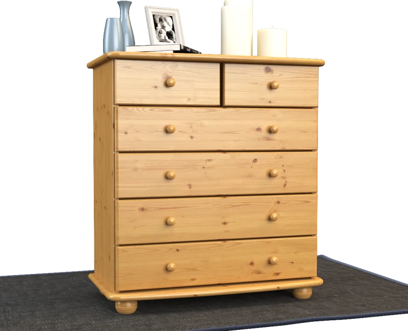 Anika Kommode Massivholz aus 100% Bio Kiefer | 6-Schubladen Sideboard für modernen Wohnstil