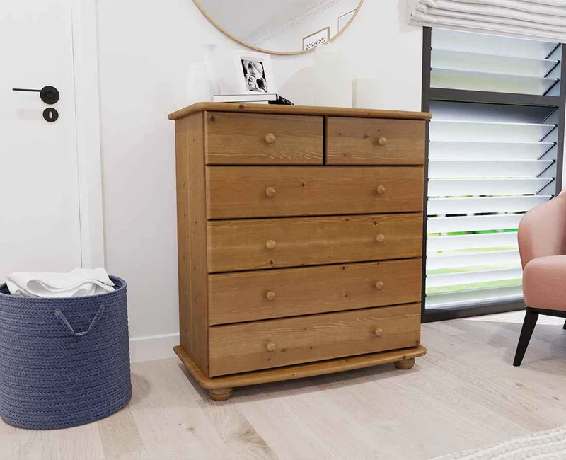 Anika Kommode Massivholz aus 100% Bio Kiefer | 6-Schubladen Sideboard für modernen Wohnstil