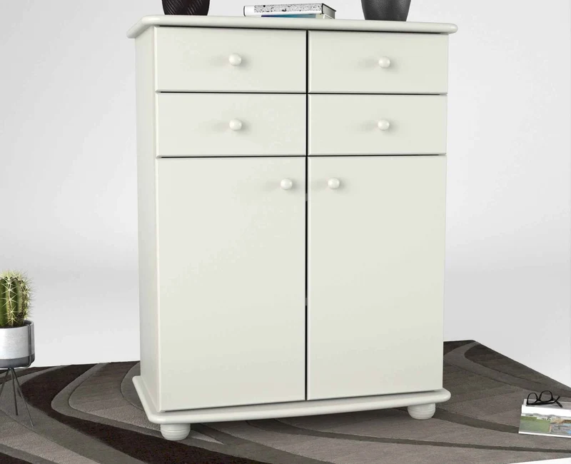Anika Kommode Sideboard aus 100% Bio Kiefer Massivholz | 2-Türig | 4 Schubladen Anrichte