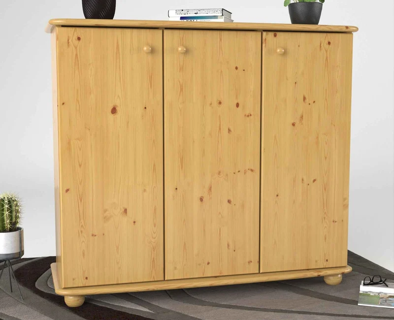 Anika Kommode Kiefer Massivholz 110er | 3-Türig Sideboard mit Regalfächer aus 100% Bio Holz