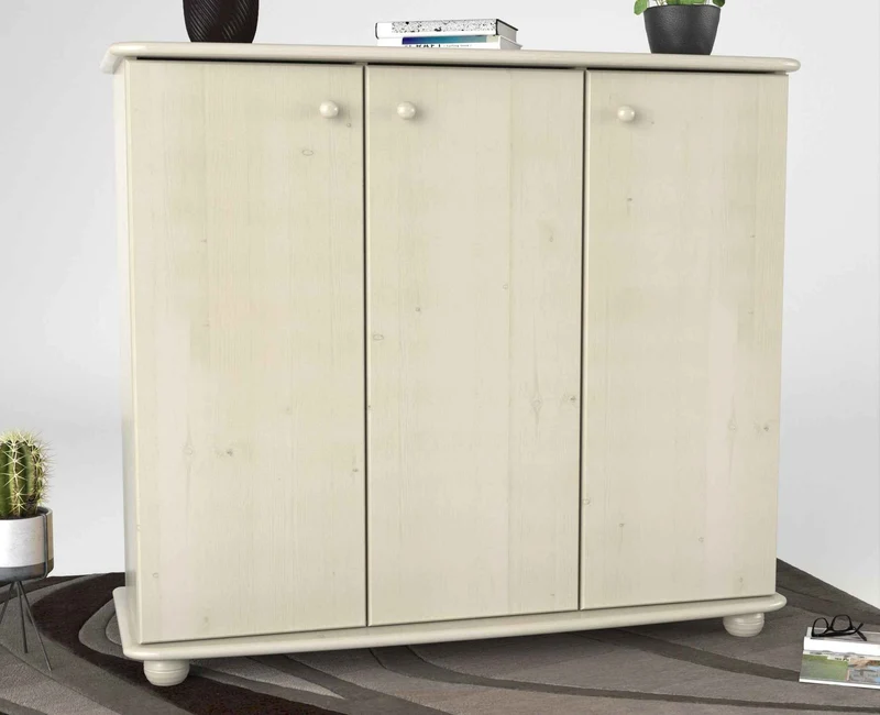 Anika Kommode Kiefer Massivholz 110er | 3-Türig Sideboard mit Regalfächer aus 100% Bio Holz