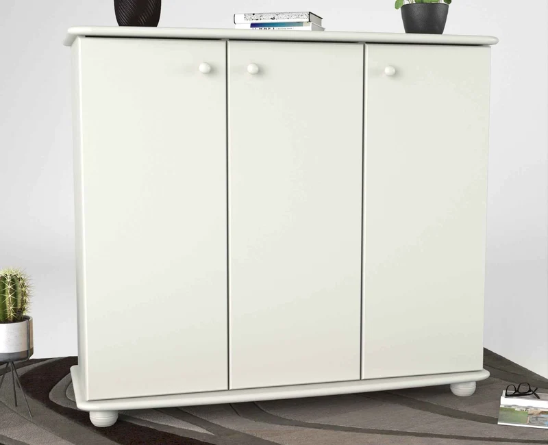 Anika Kommode Kiefer Massivholz 110er | 3-Türig Sideboard mit Regalfächer aus 100% Bio Holz