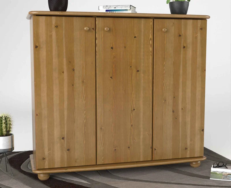 Anika Kommode Kiefer Massivholz 110er | 3-Türig Sideboard mit Regalfächer aus 100% Bio Holz